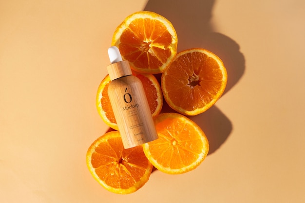 Top view on vitamin c serum mockup