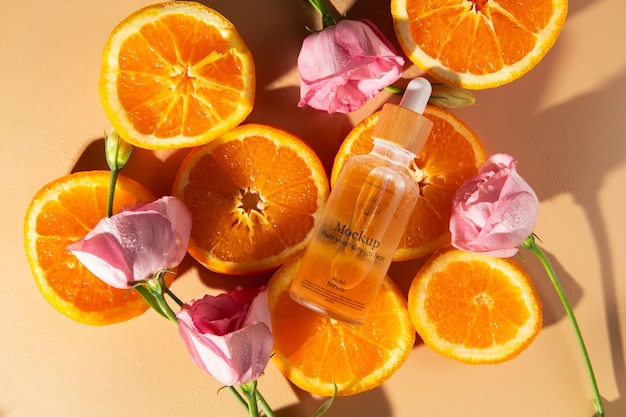 Top view on vitamin c serum mockup