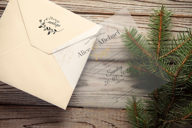 PSD top view on wedding invitation mockup