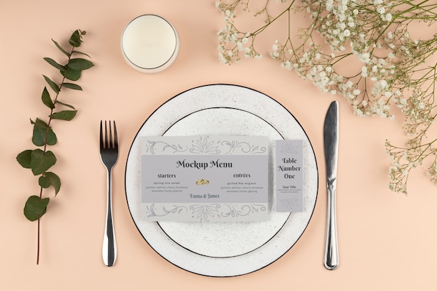 Top view over wedding menu mockup