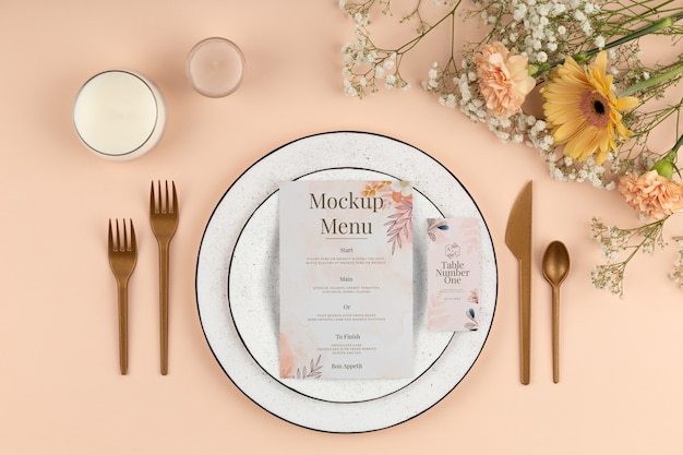 Top view over wedding menu mockup