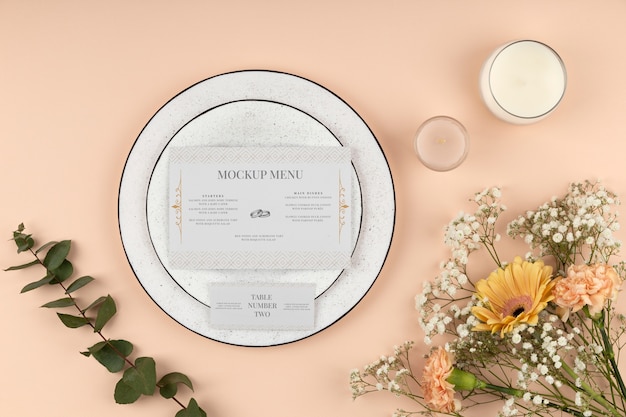 Top view over wedding menu mockup