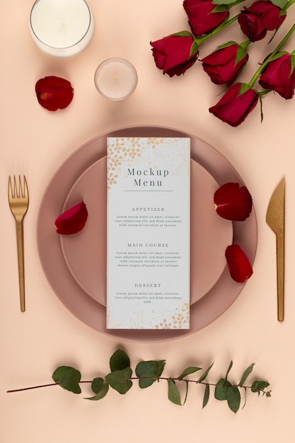 Top view over wedding menu mockup