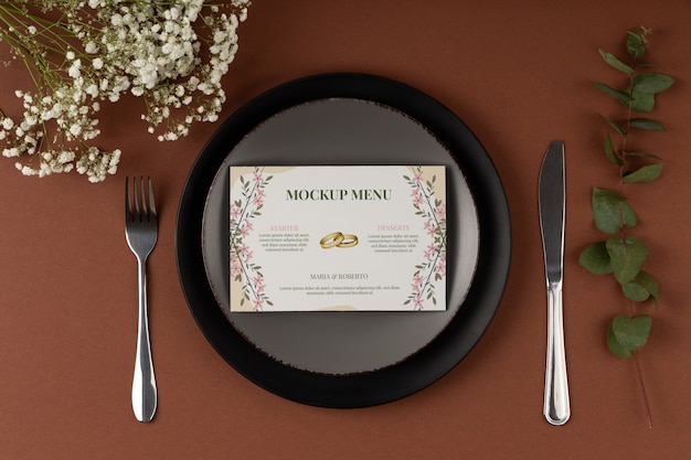 Top view over wedding menu mockup