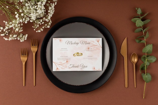 Top view over wedding menu mockup