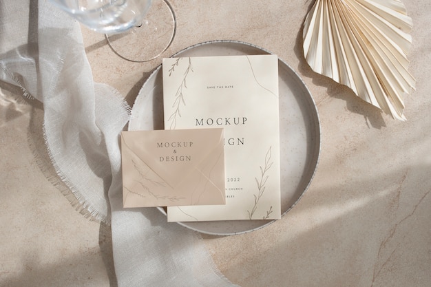 Top view over wedding menu mockup