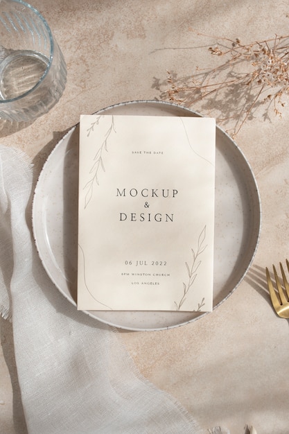 Top view over wedding menu mockup