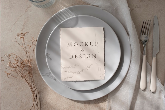 Top view over wedding menu mockup