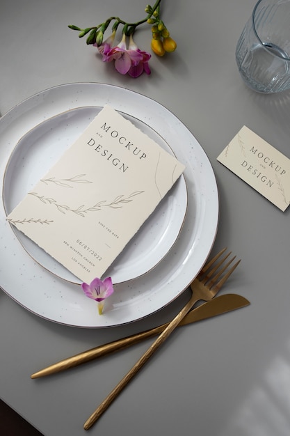 Top view over wedding menu mockup