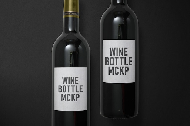 PSD top view wine bottle label editable mockup