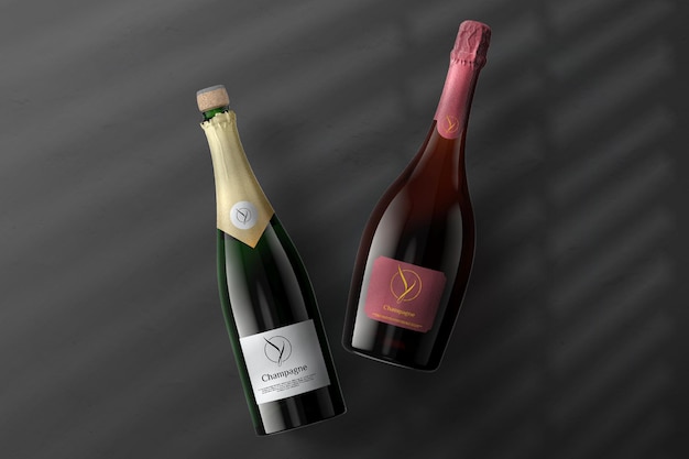 Top view wine bottle mockup design isolated