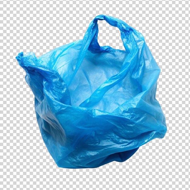 Torn blue plastic bag isolated on transparent background