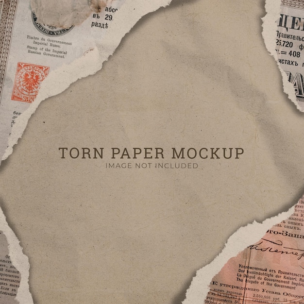 Torn paper effect mockup on brown background