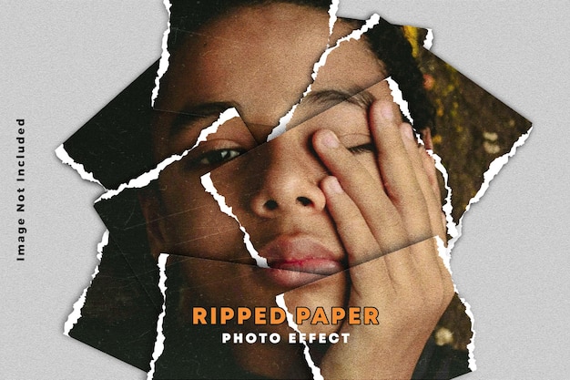 Torn paper photo effect mockup