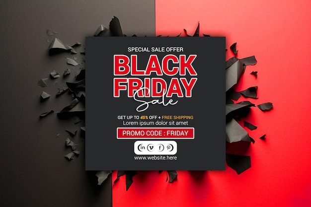 PSD torn red paper with copy space for text red and black mixed black friday background