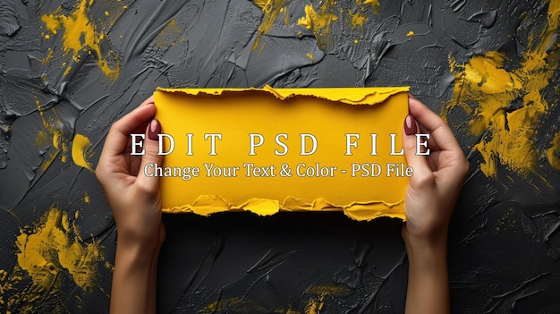 PSD torn yellow paper on a black and yellow background