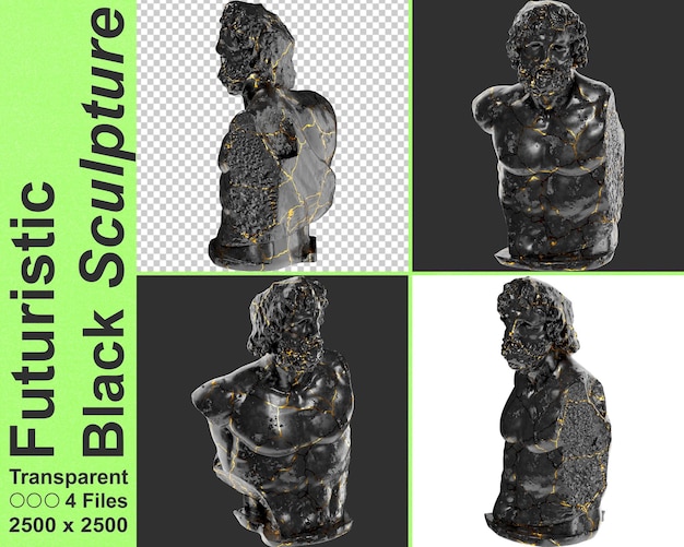 Torso Asklepios from Munichia Greek Mythological 3D Digital Sculpture in Black Marble and Gold