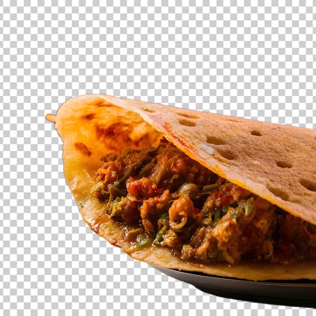 a tortilla with meat and vegetables on a plate