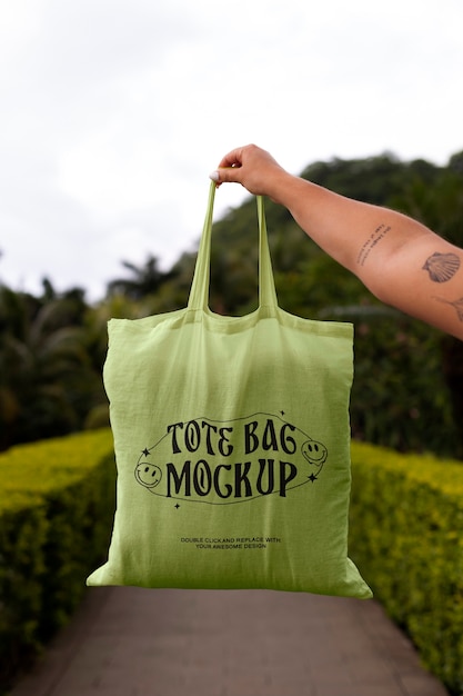 Tote bag mockup in nature