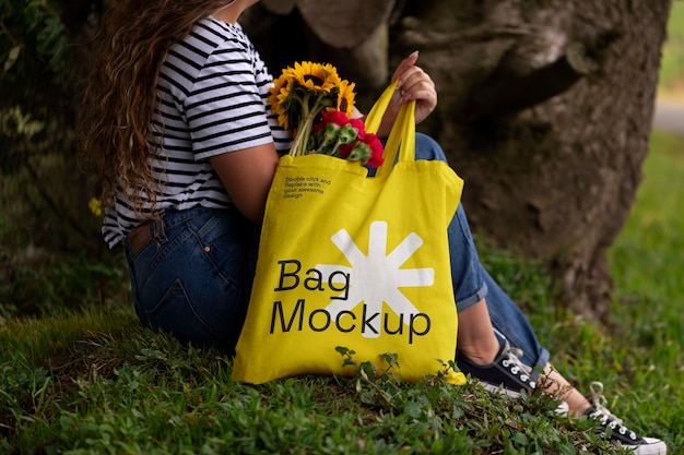 Tote bag mockup in nature