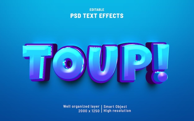 Toup editable text effect gradient 3d