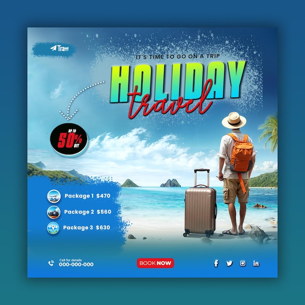 Tour and travel agency social media posts and web banner templates ai generated