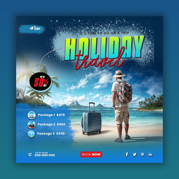 Tour and travel agency social media posts and web banner templates ai generated