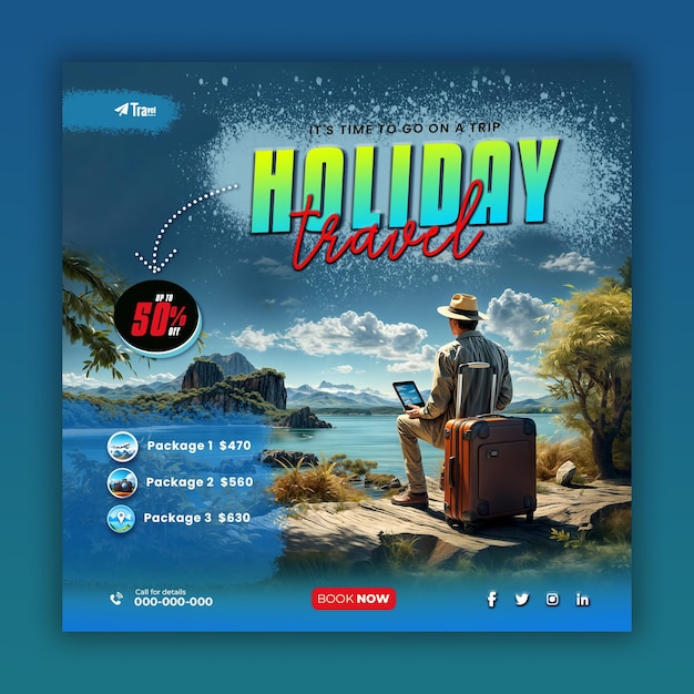 Tour and travel agency social media posts and web banner templates ai generated