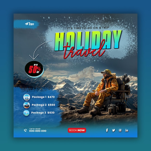 PSD tour and travel agency social media posts and web banner templates ai generated