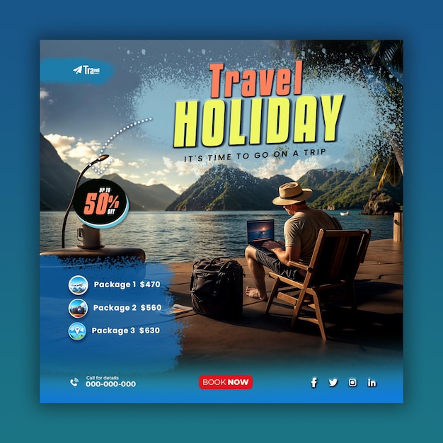 Tour and travel agency social media posts and web banner templates ai generated