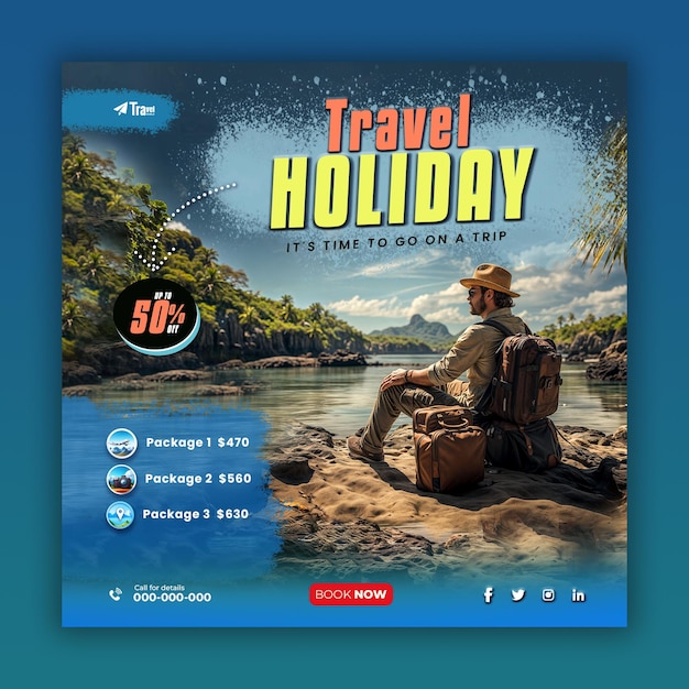 Tour and travel agency social media posts and web banner templates ai generated