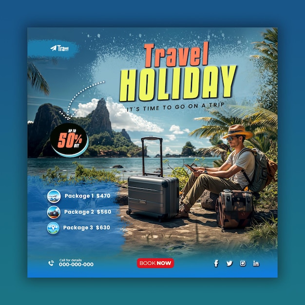 Tour and travel agency social media posts and web banner templates ai generated