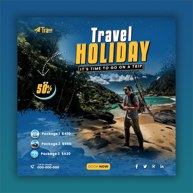 Tour and travel agency social media posts and web banner templates ai generated