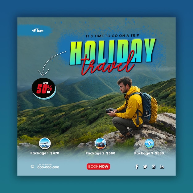 PSD tour and travel agency social media posts and web banner templates ai generated