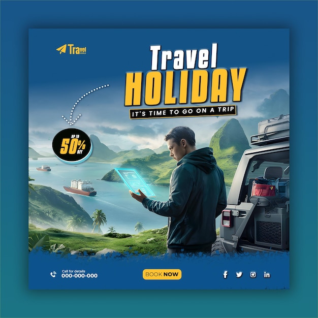 Tour and travel agency social media posts and web banner templates ai generated