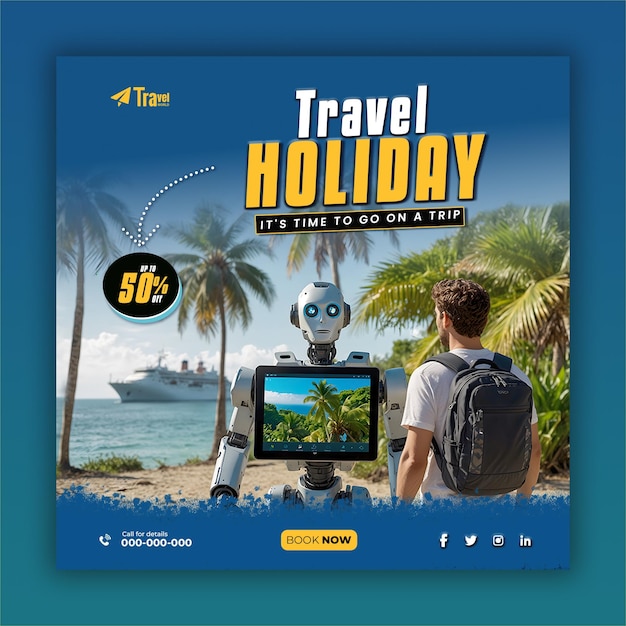 Tour and travel agency social media posts and web banner templates ai generated