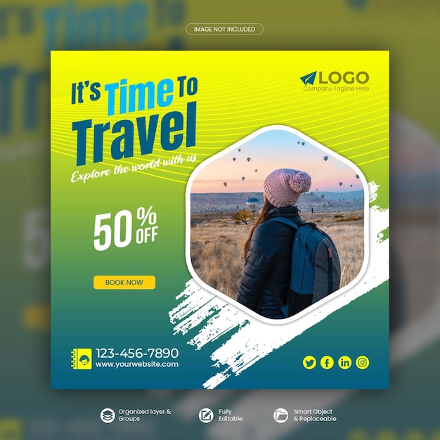 Tour and travel instagram post or social media post template premium psd