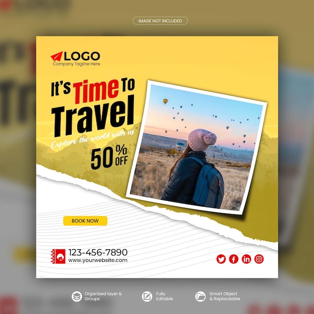 Tour and travel instagram post or social media post template premium psd