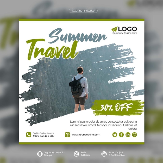 Tour and travel instagram post or social media post template premium psd