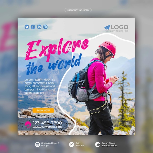 Tour and travel instagram post or social media post template premium psd