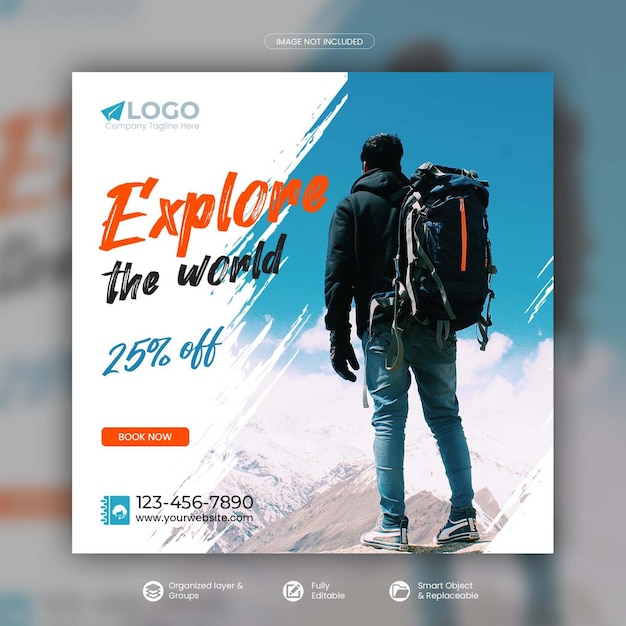 Tour and travel instagram post or social media post template premium psd