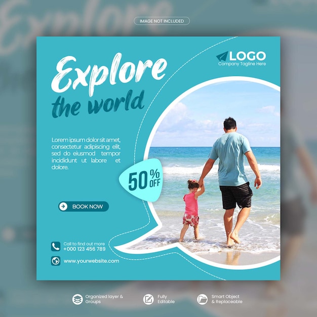 Tour and travel instagram post or social media post template premium psd