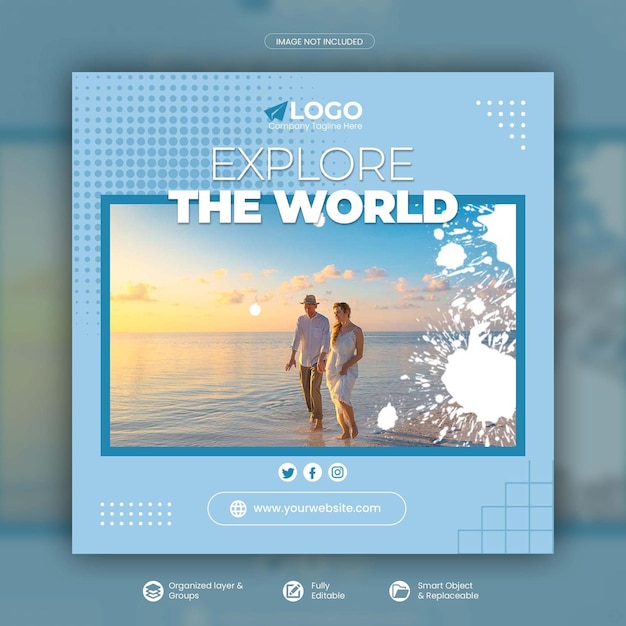 Tour and travel instagram post or social media post template premium psd