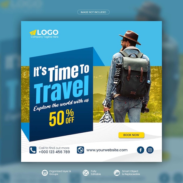 Tour and travel instagram post or social media post template premium psd