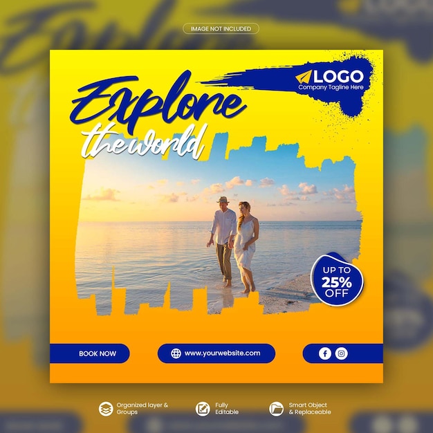 Tour and travel instagram post or social media post template premium psd