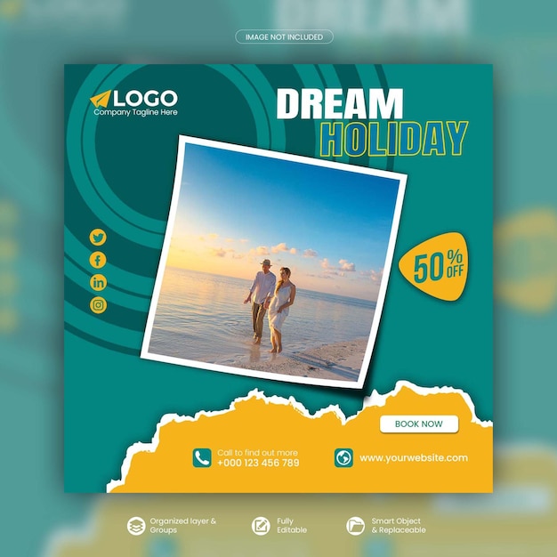 Tour and travel instagram post or social media post template premium psd