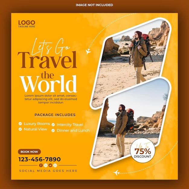 Tour and travel instagram post or social media post web banner template