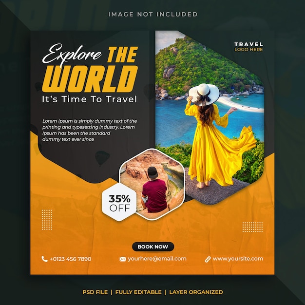 Tour and travel social media instagram post or web banner square flyer template