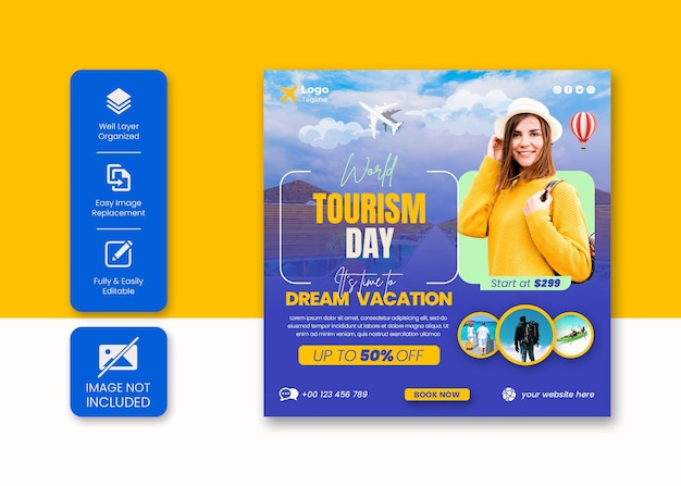 Tour and travel social media post and Instagram post template