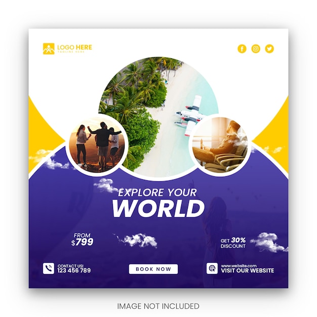 Tour and travel social media post or web banner template